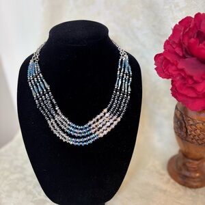 Van Heusen Blue and Silver Beaded Collar Necklace NWT